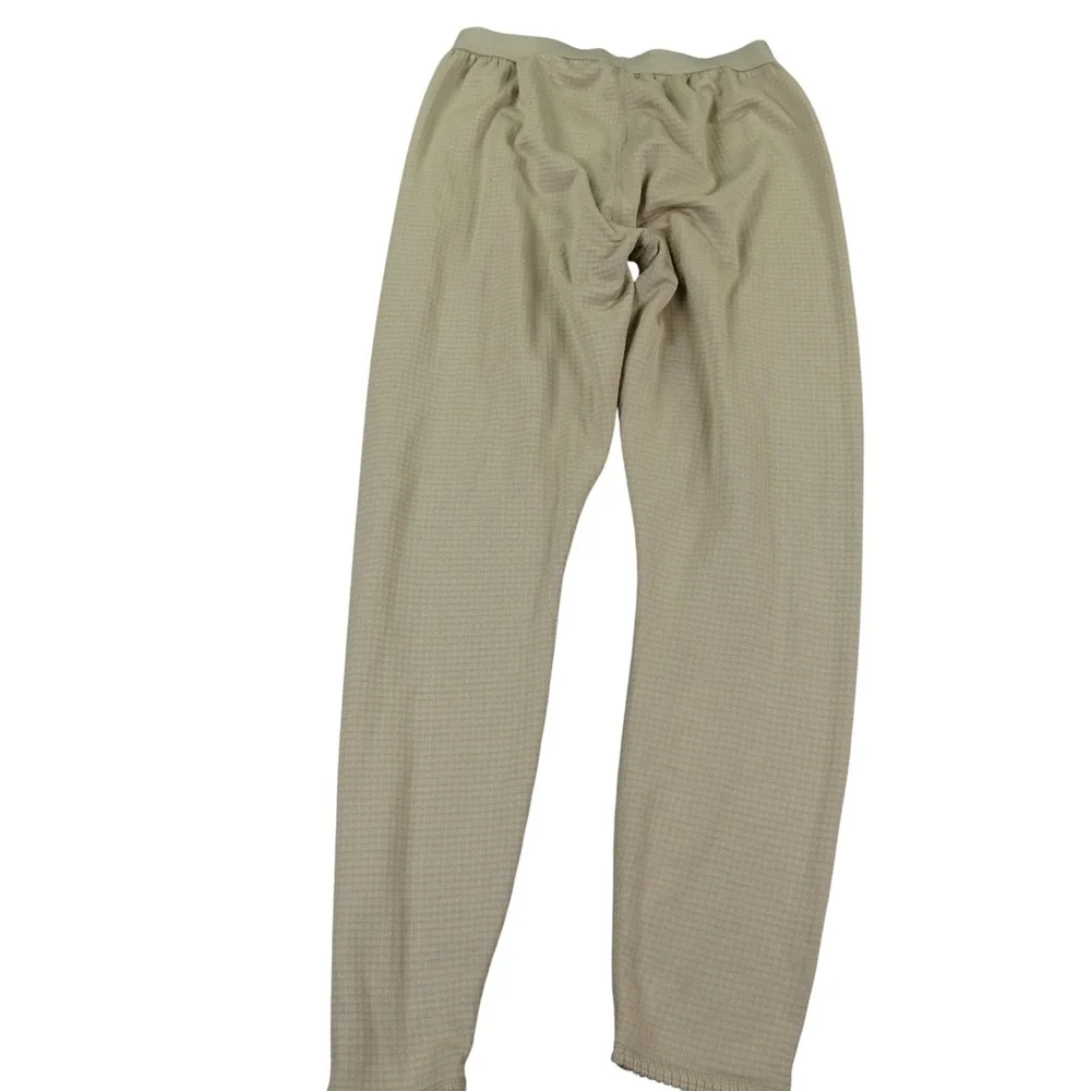 VTG Polartec Thermal Base Layer Pants Men Large? Tan Waffle Grid Fleece Made USA